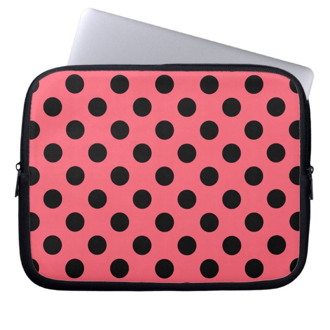 Capa Para Notebook Bolinhas pretas em coral (Frente)