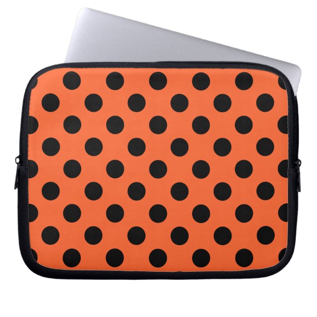 Capa Para Notebook Bolinhas pretas em laranja (Frente)