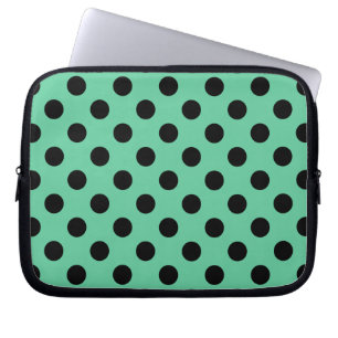 Capa Para Notebook Bolinhas pretas em verde-menta