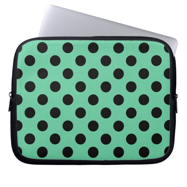 Capa Para Notebook Bolinhas pretas em verde-menta (Frente)