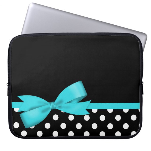 Capa Para Notebook Bolinhas preto e branco do arco azul da cerceta (Frente)