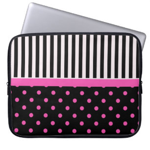 Capa Para Notebook bolinhas rosa e faixas B&W