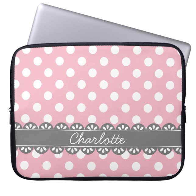 Capa Para Notebook Bolinhas rosa e rendas faseáveis (Frente)
