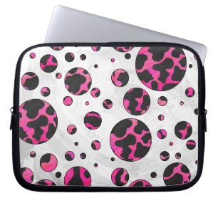 Capa Para Notebook Bolinhas rosa-quente e Impressão preto