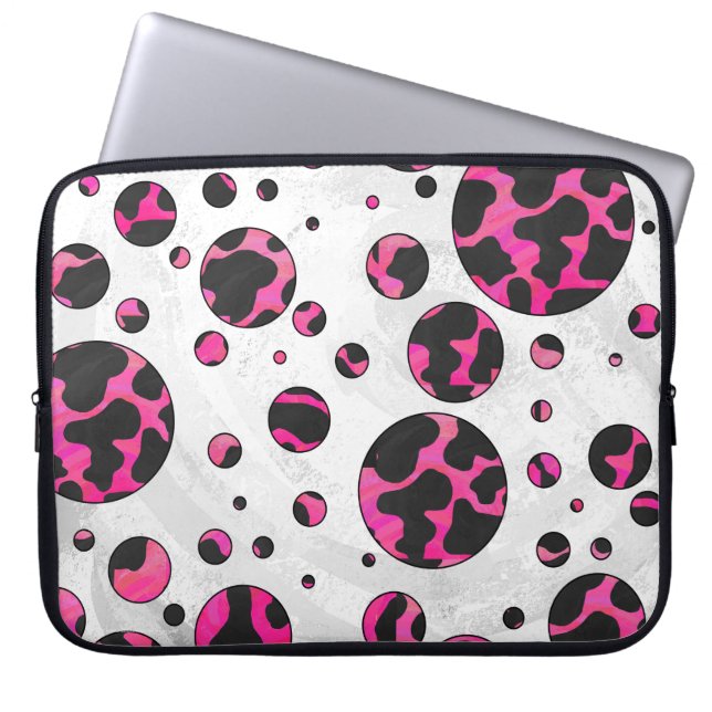 Capa Para Notebook Bolinhas rosa-quente e Impressão preto (Frente)