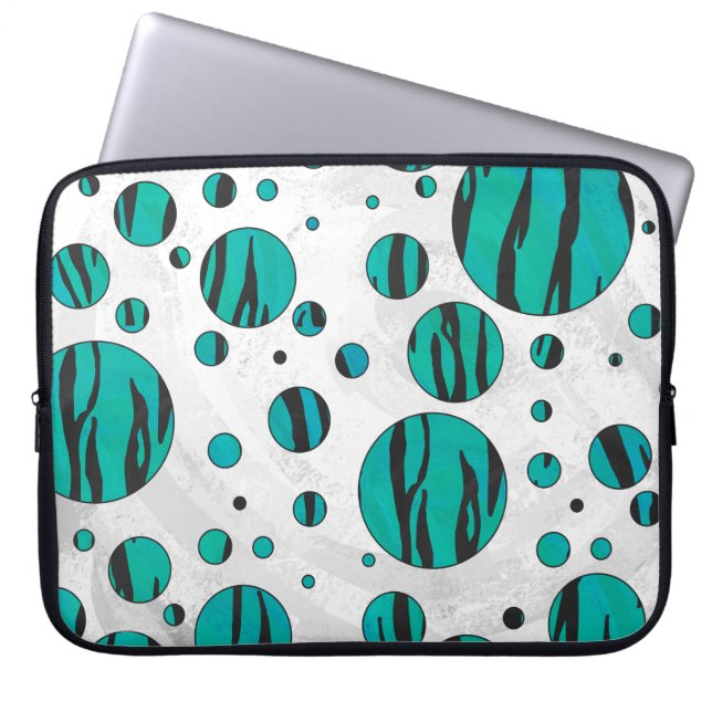 Capa Para Notebook Bolinhas Tigre Impressão Preto e Teal (Frente)
