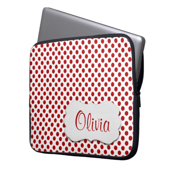 Capa Para Notebook Bolinhas Vermelhas com Nome (Frente Esquerda)