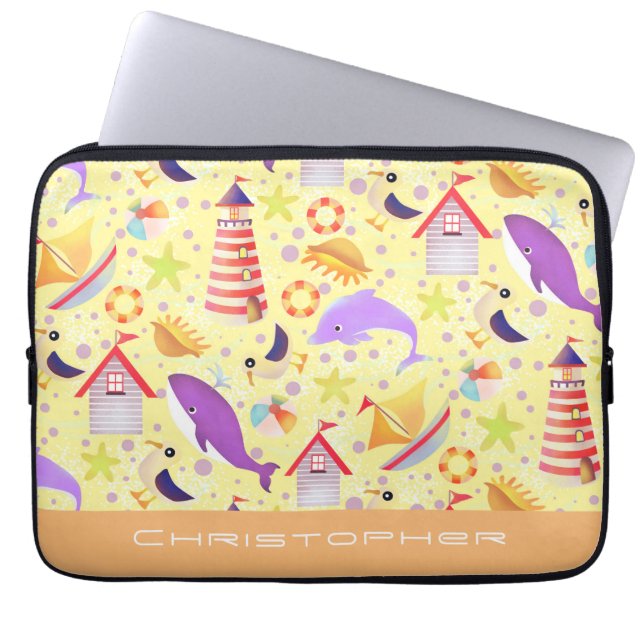 Capa Para Notebook Bolsa Amarela de Eletrônicos para Praia Divertida (Frente)