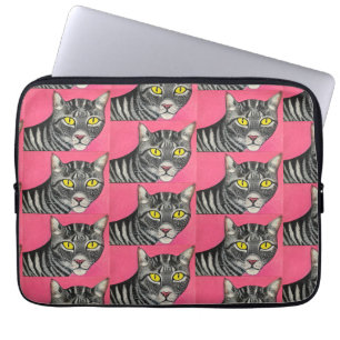 Capa Para Notebook Bolsa de Eletrônicos com Gato Listrado