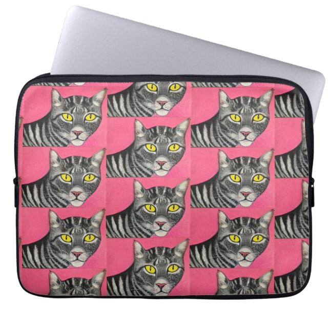 Capa Para Notebook Bolsa de Eletrônicos com Gato Listrado (Frente)