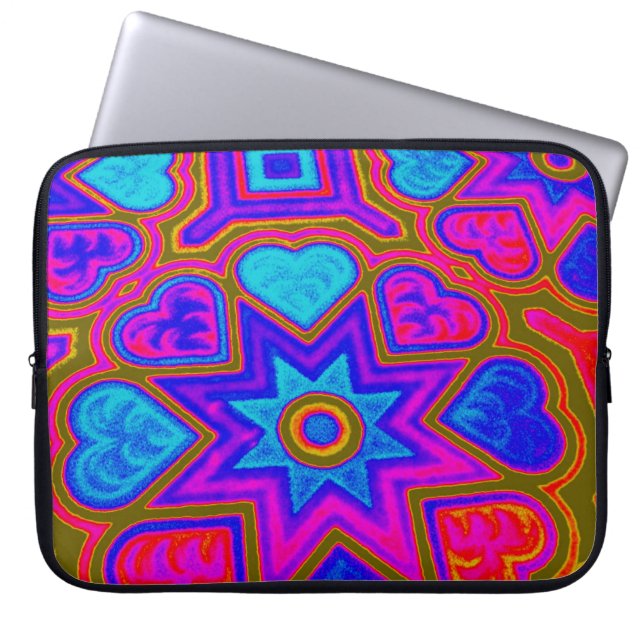 Capa Para Notebook Bolsa de Eletrônicos Corações Psicodélicos (Frente)