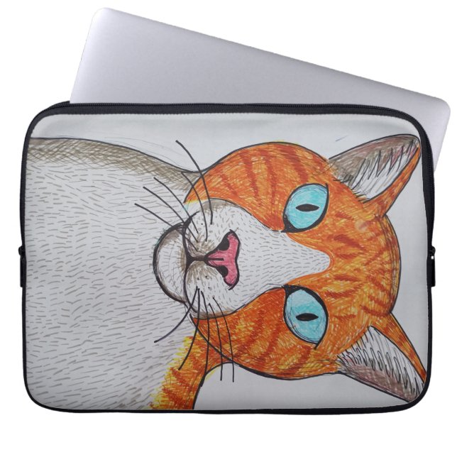 Capa Para Notebook Bolsa de Eletrônicos de gato laranja e branco (Frente)