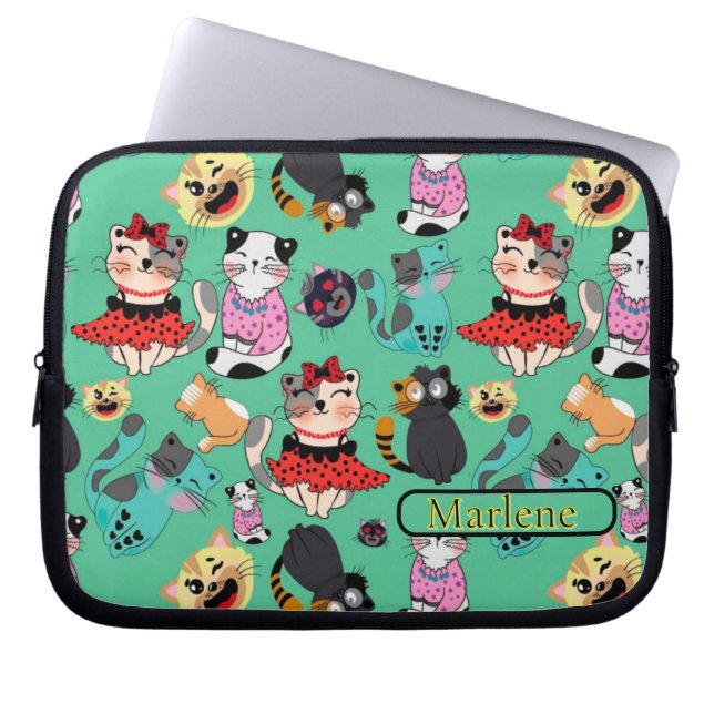 Capa Para Notebook Bolsa de Eletrônicos Monogramada de Gatos Engraçad (Frente)