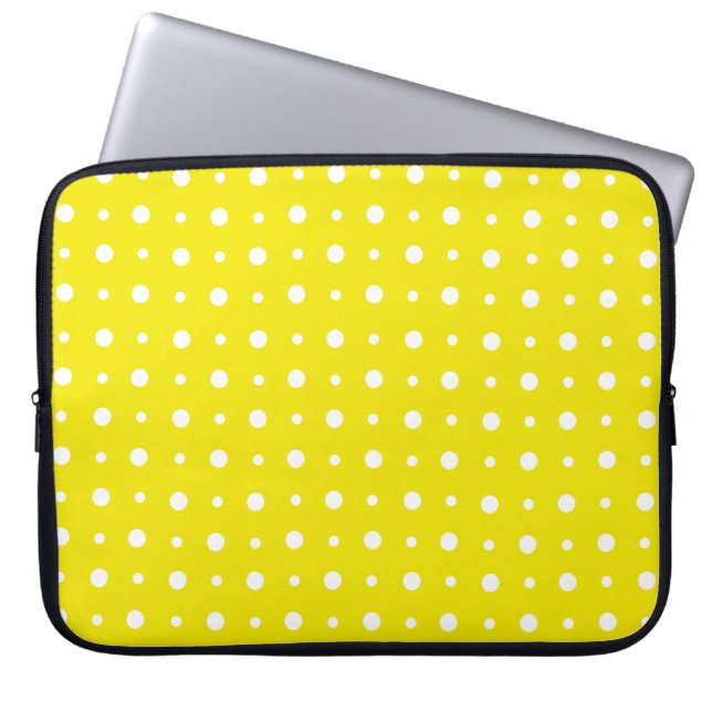 Capa Para Notebook Bolsa de laptop amarela limão com Bolinhas brancas (Frente)