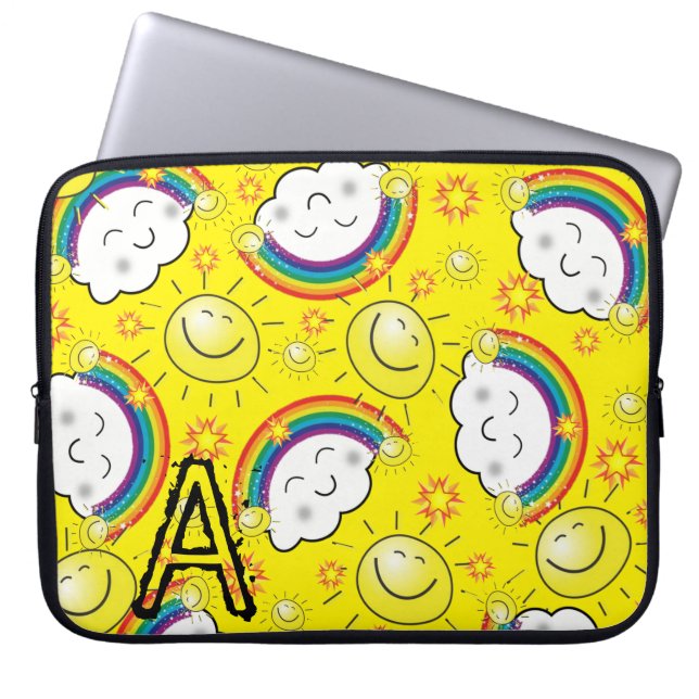 Capa Para Notebook Bolsa de laptop Arco-Íris, Sol, Nuvens, Amarelo (Frente)