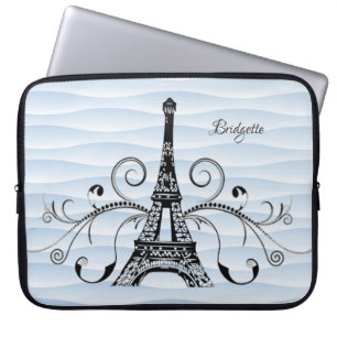 Capa Para Notebook Bolsa de laptop Azul Torre Eiffel Flourada