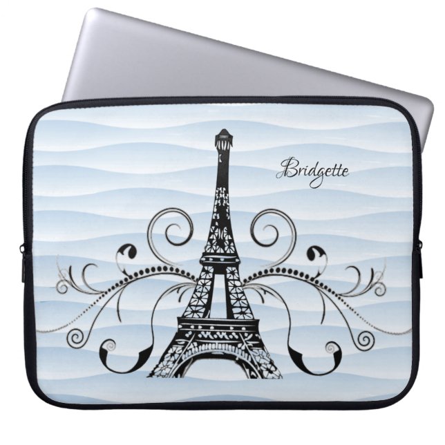 Capa Para Notebook Bolsa de laptop Azul Torre Eiffel Flourada (Frente)