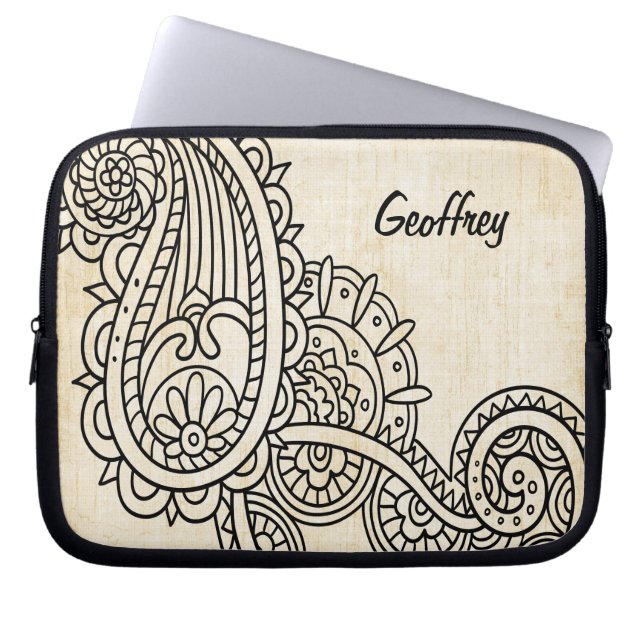 Capa Para Notebook Bolsa de laptop Beige Mehndi Motif (Frente)