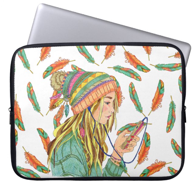 Capa Para Notebook Bolsa de laptop Boho Girl (Frente)