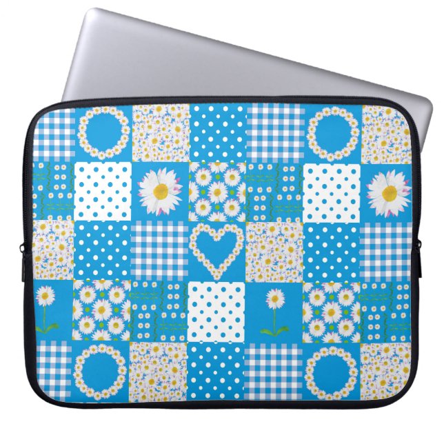Capa Para Notebook Bolsa de laptop bonito: Cadeias Daisy, Faux Patchw (Frente)