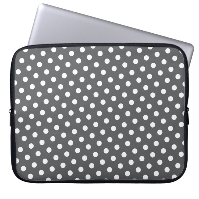 Capa Para Notebook Bolsa de laptop cinza e Bolinhas branca (Frente)