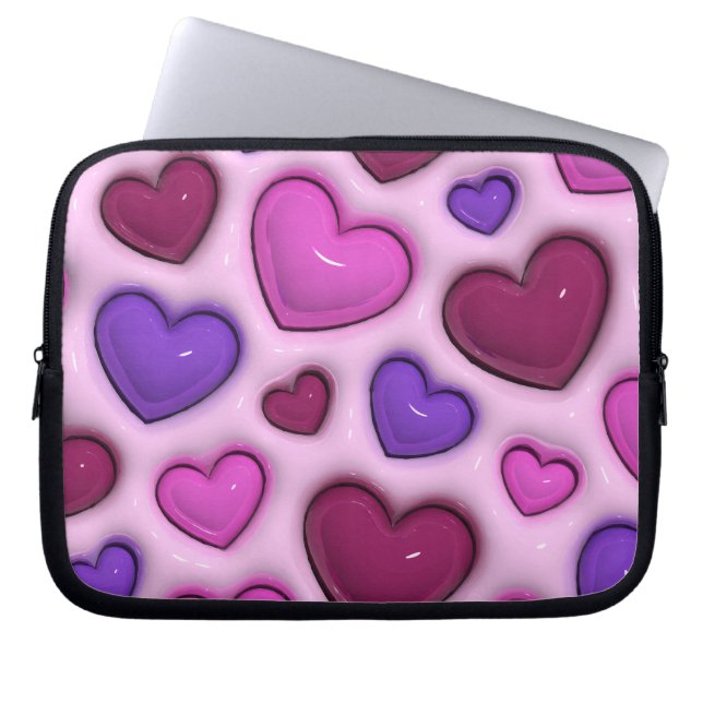 Capa Para Notebook Bolsa de laptop Com Corações Brilhantes 3D (Frente)