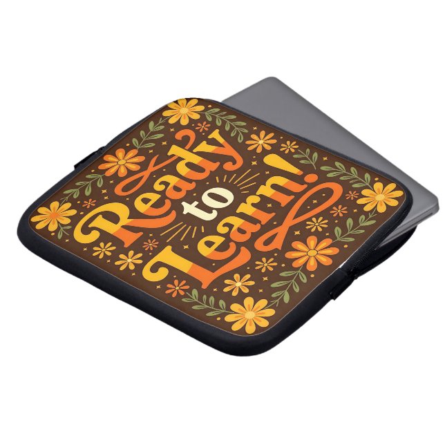 Capa Para Notebook Bolsa de laptop com letras e flores (Frente Topo)