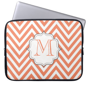 Capa Para Notebook Bolsa de laptop com monograma laranja Chevron Desi