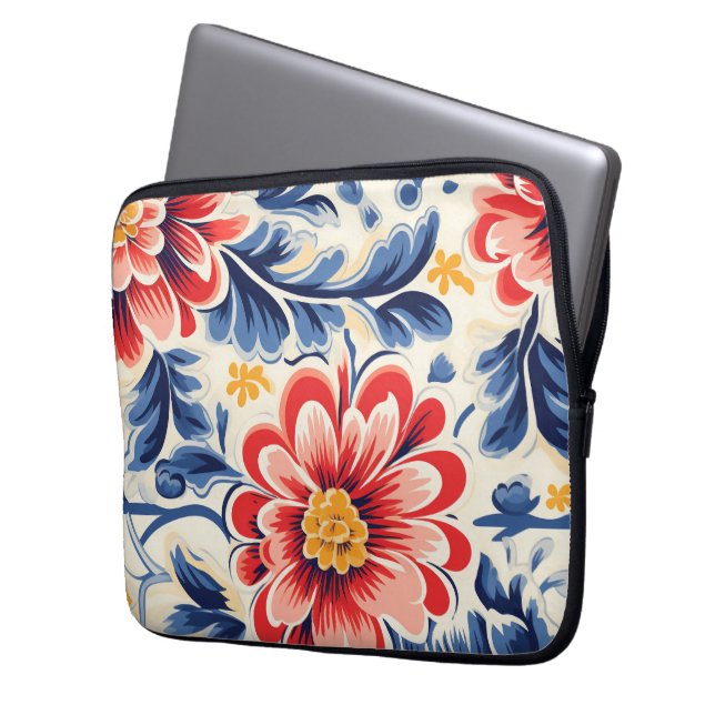 Capa Para Notebook Bolsa de laptop com um design floral vibrante (Frente Esquerda)