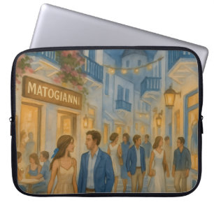 Capa Para Notebook Bolsa de laptop de Aquarela de Grécia Mykonos
