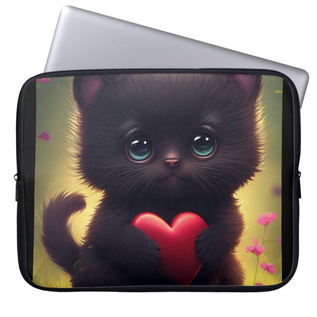 CAPA PARA NOTEBOOK BOLSA DE LAPTOP DE ARTE DE GATO PRETO (Frente)