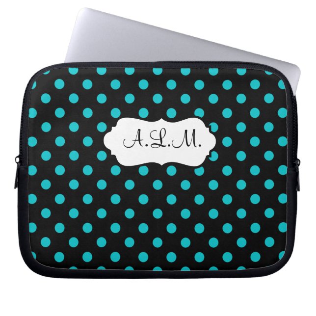Capa Para Notebook Bolsa de laptop de Bolinhas Azul, Preto, Branco (Frente)