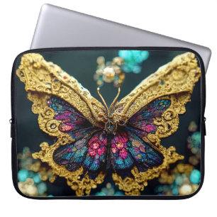 Capa Para Notebook Bolsa de laptop de borboleta Dourada de Gemstone B