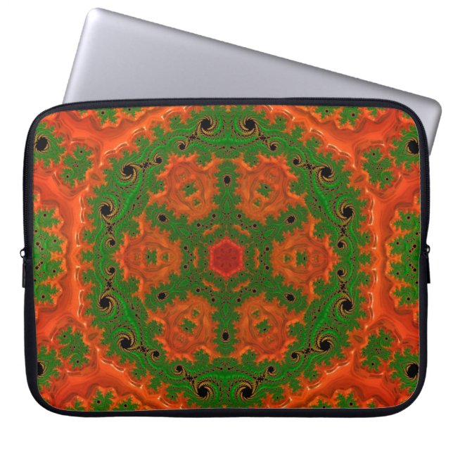 Capa Para Notebook Bolsa de laptop de Caleidoscópio Laranja e Verde (Frente)