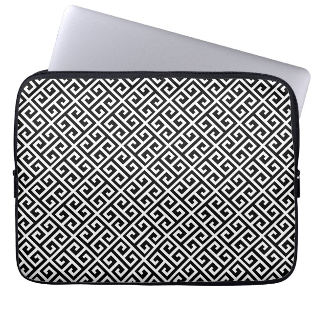 Capa Para Notebook Bolsa de laptop de chave grega branca e negra (Frente)