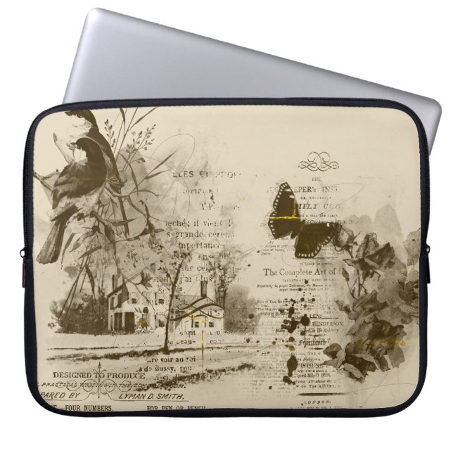 Capa Para Notebook Bolsa de laptop de Colagem Cênnica Sepia (Frente)