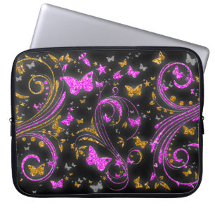 Capa Para Notebook Bolsa de laptop de espiral da borboleta cor-de-lar