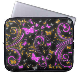 Capa Para Notebook Bolsa de laptop de espiral da borboleta cor-de-lar