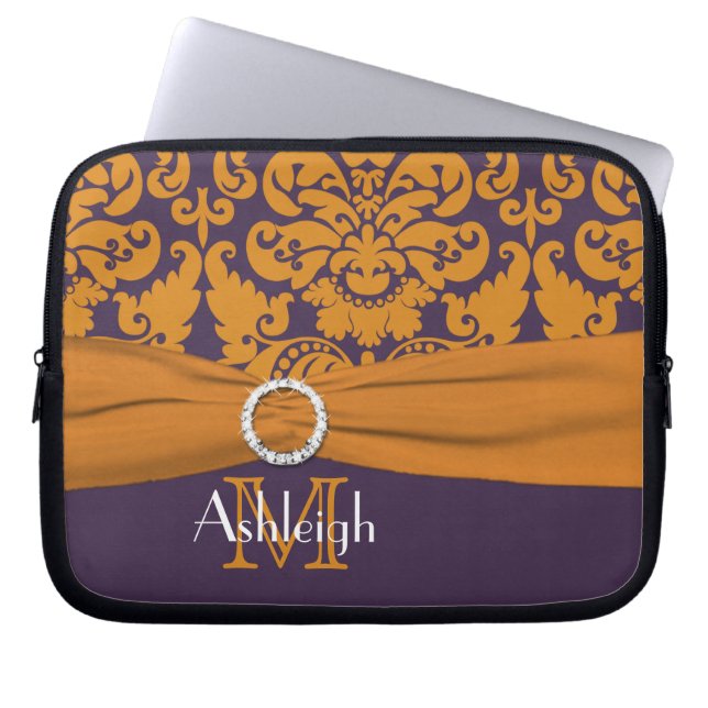 Capa Para Notebook Bolsa de laptop de FAUX com Damasco Laranja Roxo (Frente)