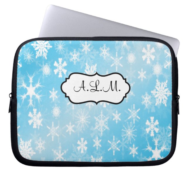 Capa Para Notebook Bolsa de laptop de Flocos de Neve Azul e Branco (Frente)