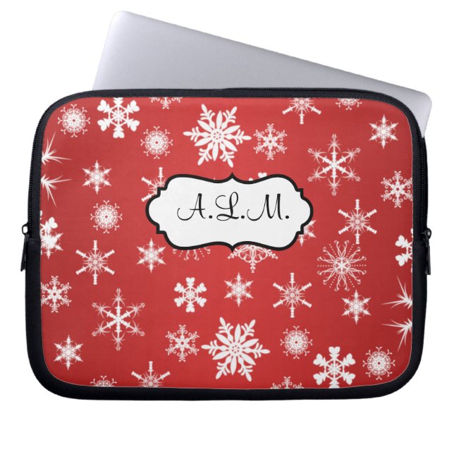 Capa Para Notebook Bolsa de laptop de flocos de neve vermelhos e bran (Frente)