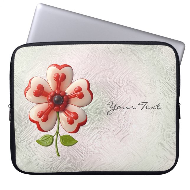 Capa Para Notebook Bolsa de laptop de Flor Vermelho Branco (Frente)