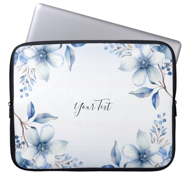 Capa Para Notebook Bolsa de laptop de Flores Azuis Botânicas (Frente)
