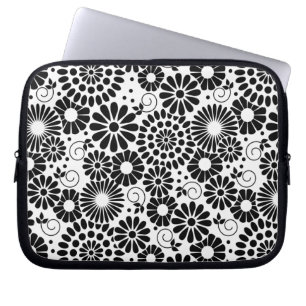Capa Para Notebook Bolsa de laptop de flores brancas pretas retrorref