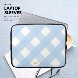 Capa Para Notebook Bolsa de laptop de Gingham Azul 15" Personalizada