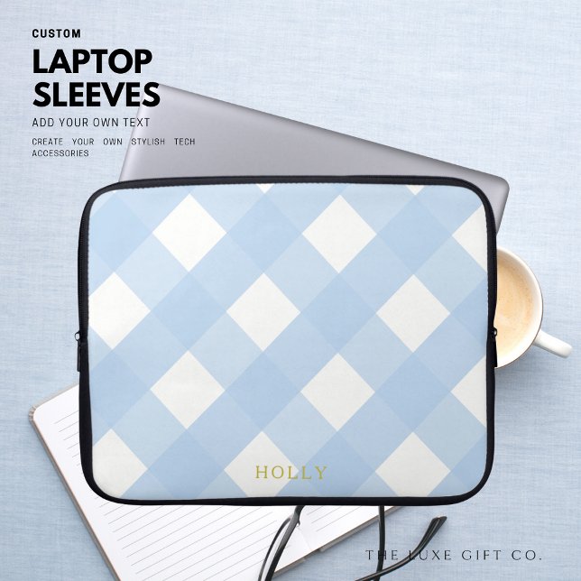 Capa Para Notebook Bolsa de laptop de Gingham Azul 15" Personalizada (Criador carregado)
