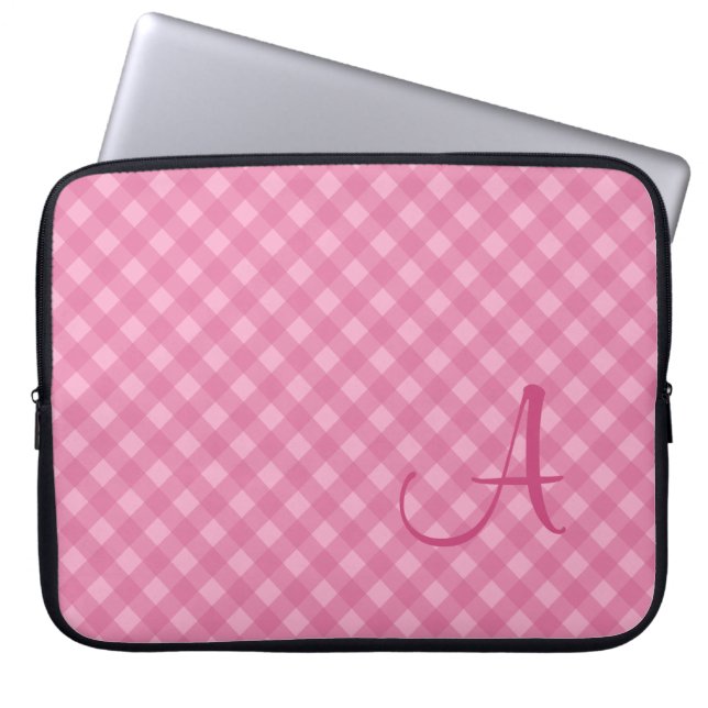 Capa Para Notebook Bolsa de laptop de Gingham Rosa Monograma (Frente)
