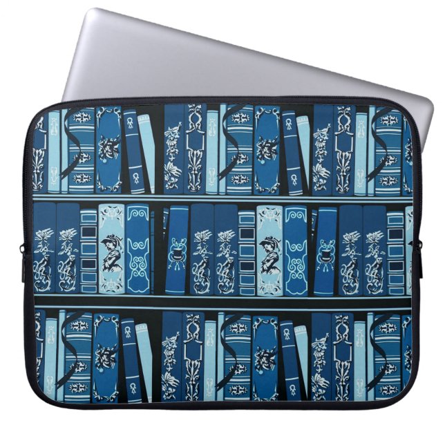 Capa Para Notebook Bolsa de laptop de Livros Azuis Prateleiras de Vin (Frente)