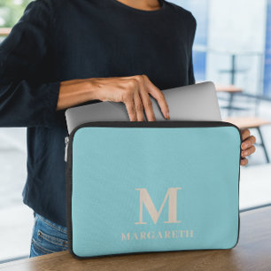 Capa Para Notebook Bolsa de laptop de Monograma Azul Elegante