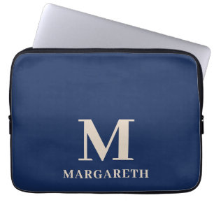 Capa Para Notebook Bolsa de laptop de Monograma Azul Elegante Marinho